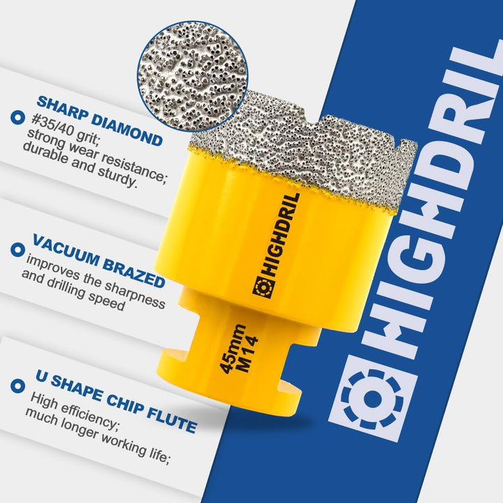 HIGHDRIL Diamant Bohrkrone - 55mm Lochsäge Fliesen M14 Gewinde für Porzellan Fliese Keramik Granit M