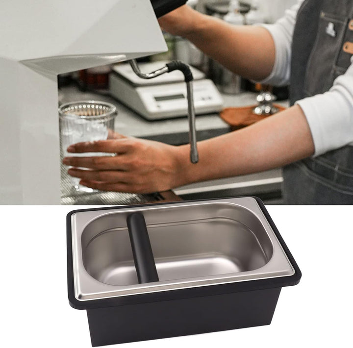 Abklopfbehälter, Edelstahl Espresso Klopfbox Kaffee Abschlagbehälter mit Abnehmbarer Gummi Ausklopfs