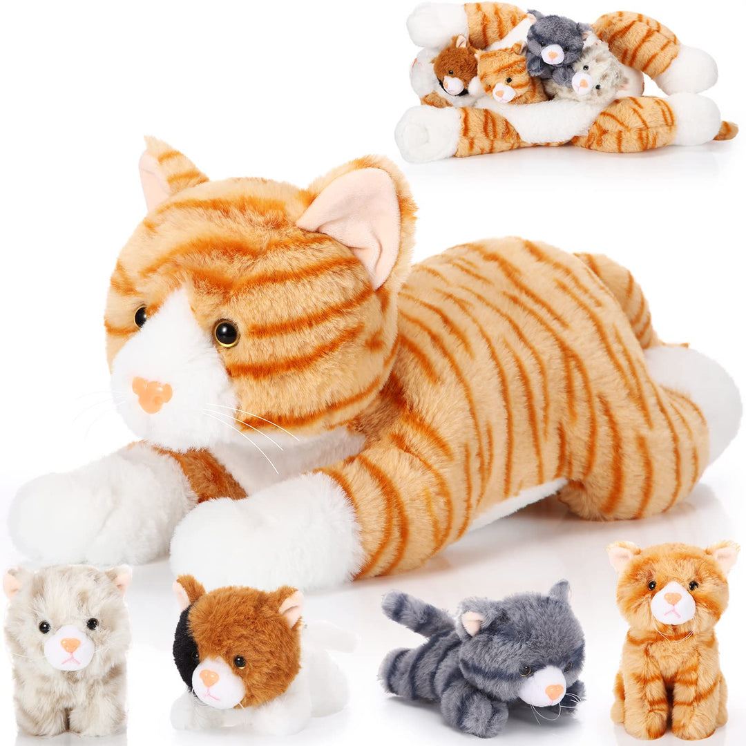 Skylety 5 Stück Plüsch Katzen Set Enthält Gross Katze Stofftier Weich Kuscheltier mit 4 Flauschig Pl