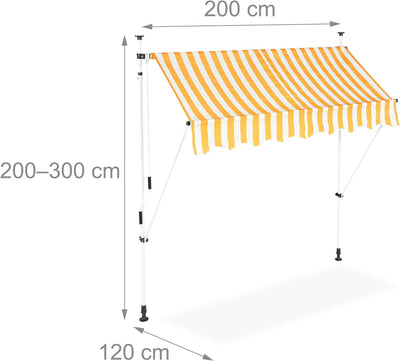 Relaxdays Klemmmarkise, Balkon Sonnenschutz, einziehbar, Fallarm, ohne Bohren, höhenverstellbar, 200