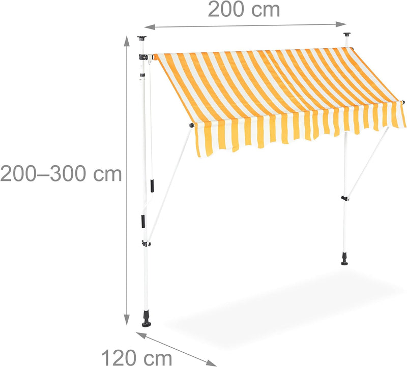 Relaxdays Klemmmarkise, Balkon Sonnenschutz, einziehbar, Fallarm, ohne Bohren, höhenverstellbar, 200
