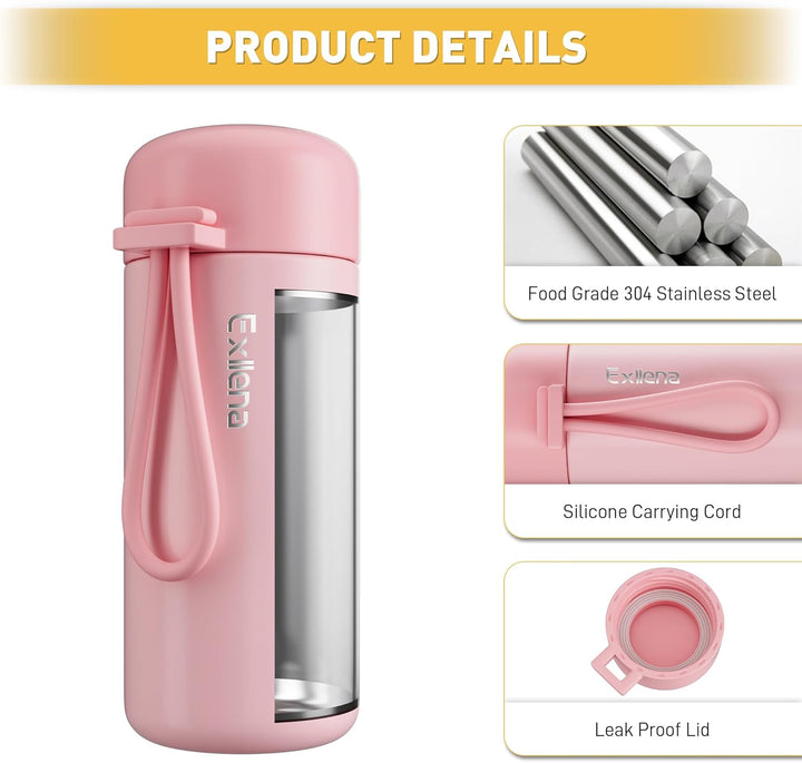 Exllena Mini Trinkflasche 150ml – Mini Thermosflasche Auslaufsicher mit praktischem Tragegriff - Hoc
