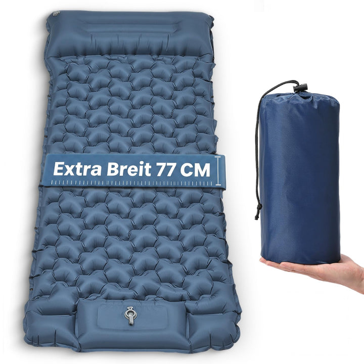 HAUSPROFI Isomatte Camping Luftmatratze extra breit, Ultraleicht, aufblasbar – mit integriertem Kiss