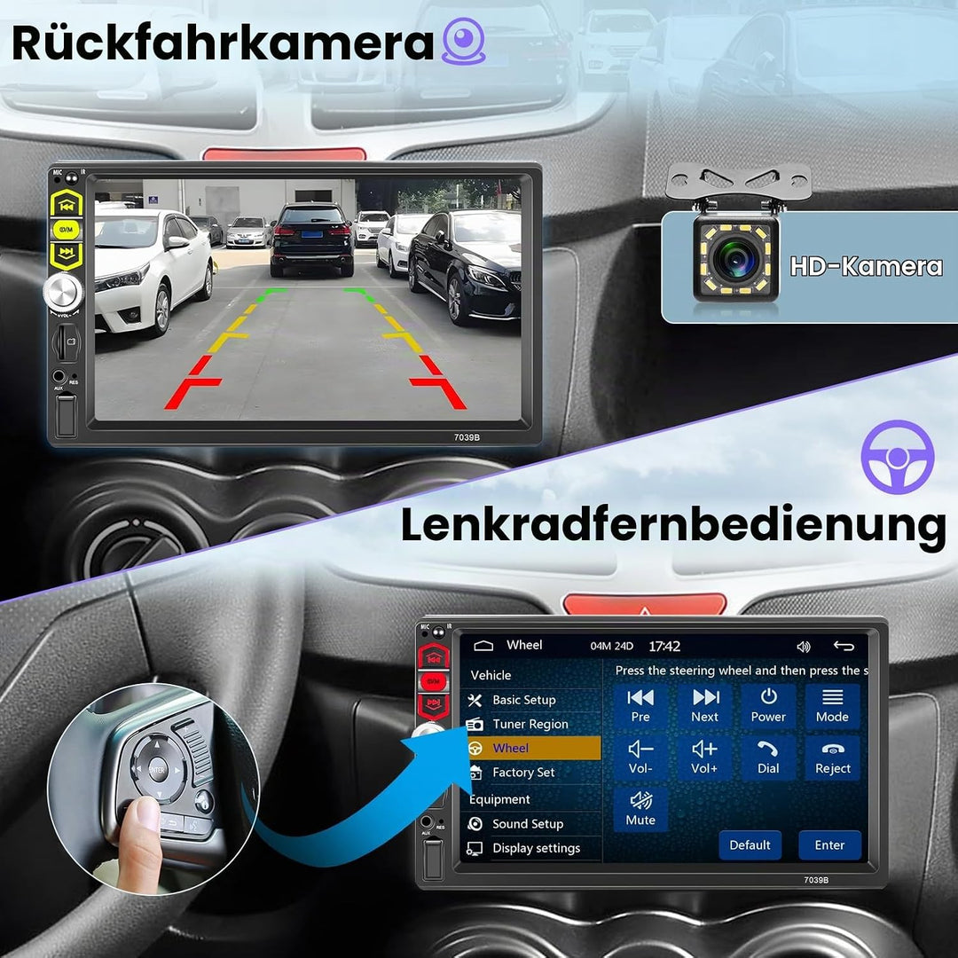 Hikity Autoradio 1 Din Wired Carplay Android Auto mit Bluetooth Freisprecheinrichtung Bildschirm, 7