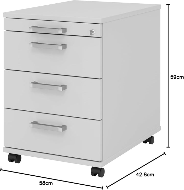 bümö Rollcontainer mit Schubladen, Container abschliessbar aus Holz in grau - Rollwagen für's Büro a