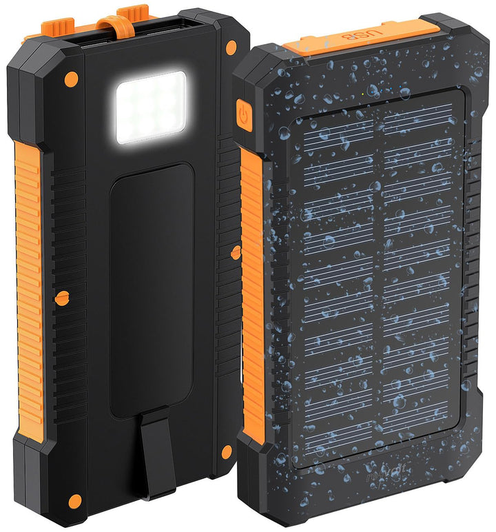 revolt Solar Ladegerät Handy: Solar-Powerbank, 8.000 mAh, 2X USB 2A, Typ-C-Input, IP65, LED-Lampe (S