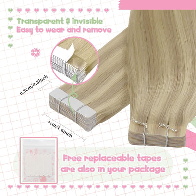 YoungSee Tape in Extensions Echthaar Blond 60 cm Echthaar Extensions Tape Goldblond mit Blond Invisi