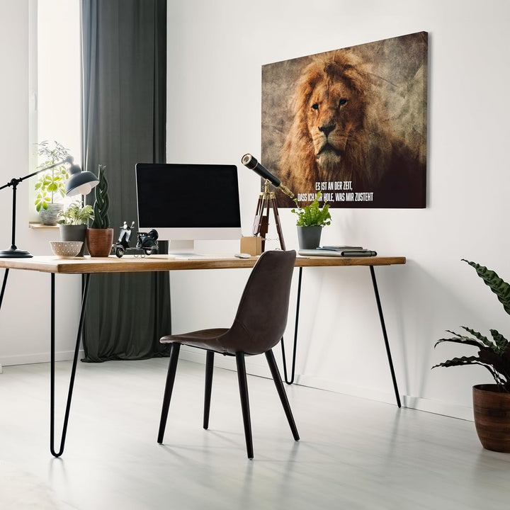 wandmotiv24 Motivations Motiv als Leinwandbild, 40x30cm, Querformat, Es ist an der Zeit, Löwe, Struk