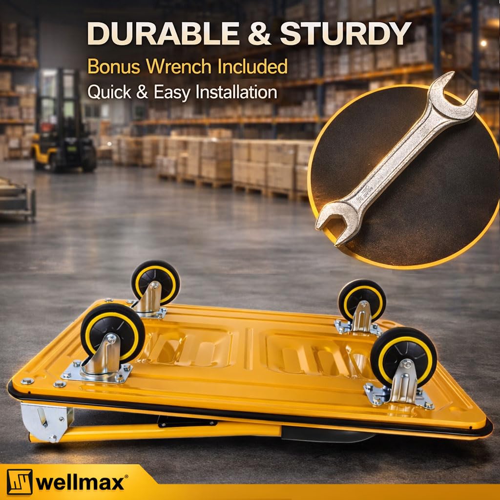 Push Cart Dolly by Wellmax, Moving Platform Hand Truck, Foldable for Easy Storage and 360 Degree Swi