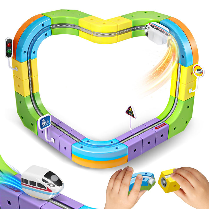 Cubix 3D Zug Set - Cube Track elektrische Kindereisenbahn mit Magic Rail System, STEM Spielzeugzug f