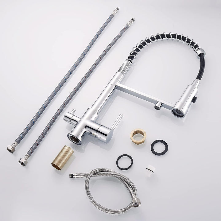 3 Wege Wasserhahn Küche, Ausziehbar Küchenarmatur, Spültischarmatur aus Messing, 3 in 1 Mischbatteri