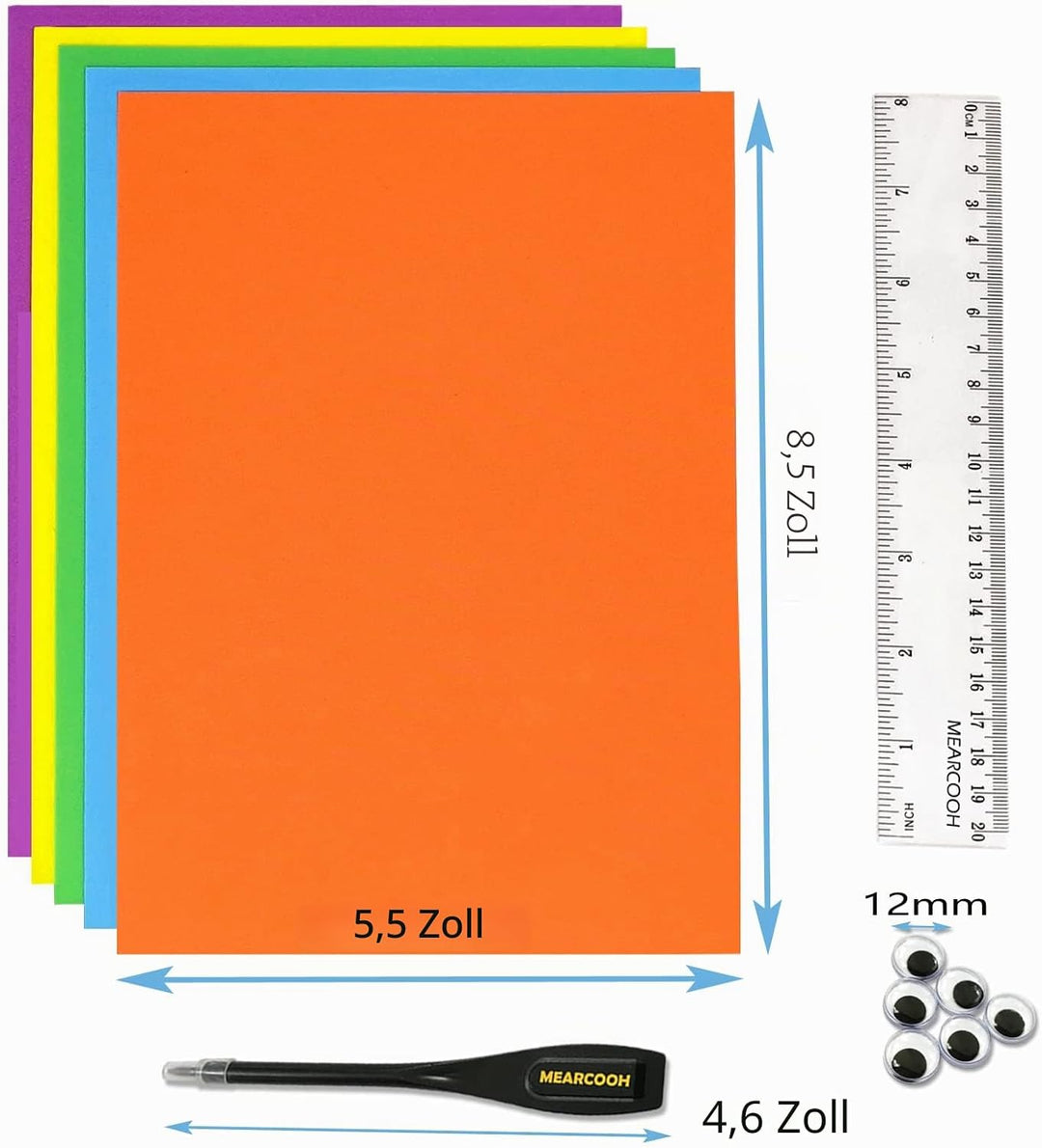 84 Bögen Moosgummi Platten, MEARCOOH Schaumstoff-Platten in 12 verschiedenen Farben, A5 21.5 x 14cm