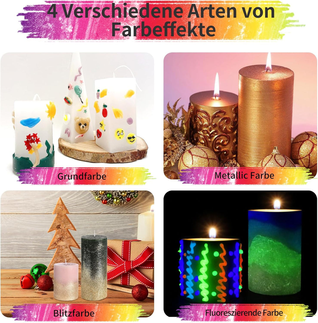 YAOBLUESEA 12 Stück Kerzen Bemalen Set, Wachsstifte für Kerzen, 30 ML Taufkerze Basteln Set Wachssti