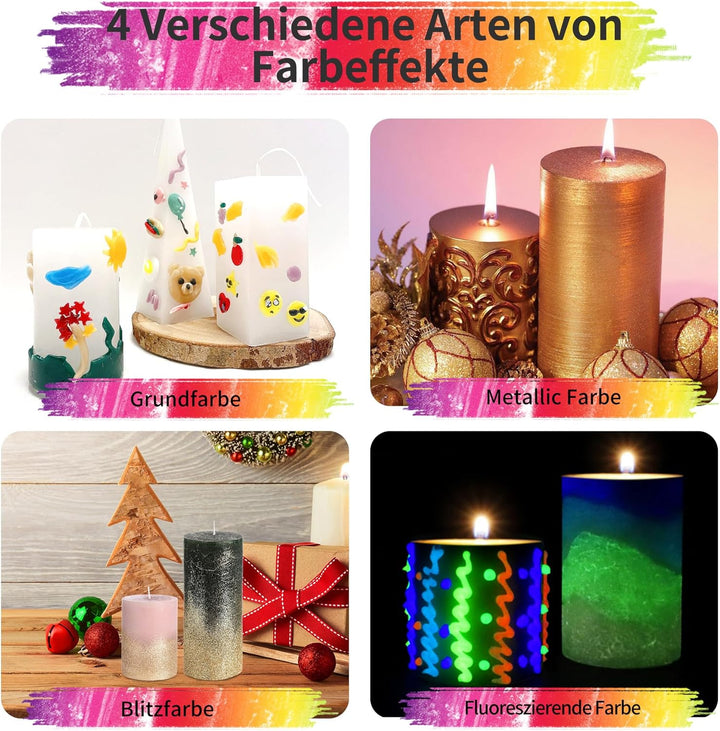 YAOBLUESEA 12 Stück Kerzen Bemalen Set, Wachsstifte für Kerzen, 30 ML Taufkerze Basteln Set Wachssti