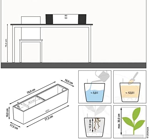 Lechuza BALCONERA 80 Pflanzgefäss Starter Set 1x Cottage 80, -l, schwarz, 12 L PON, Farbe: Granit 81
