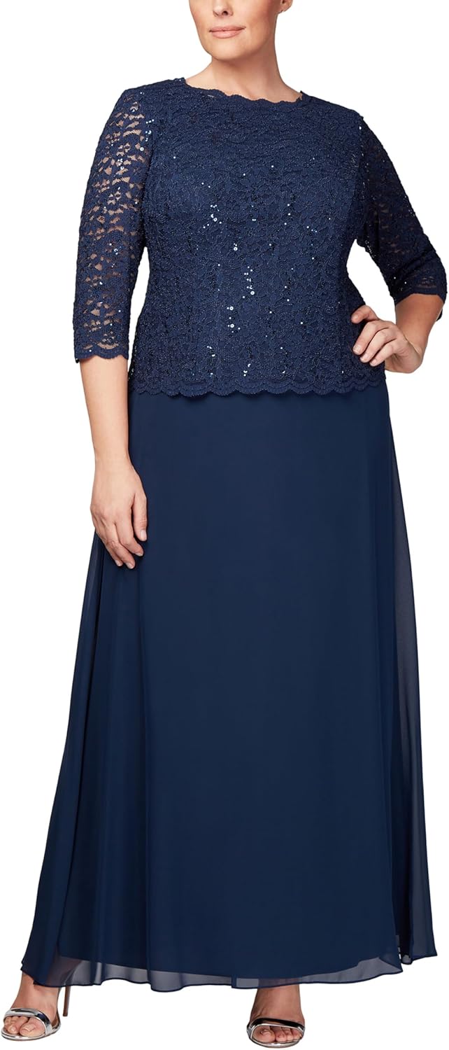 Alex Damen Tea Length Sequin Mock Dress (Petite and Regular) Kleid fr besondere Anlsse 38 3/4 Ärmel
