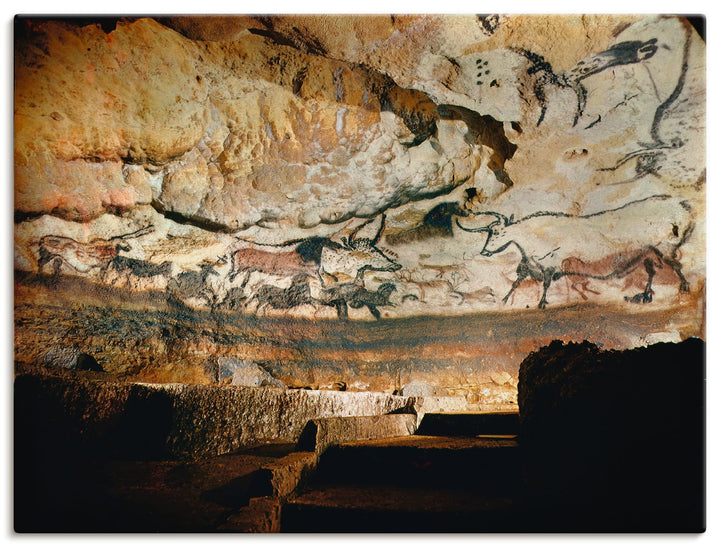 ARTland Leinwandbilder Wandbild Bild auf Leinwand 60x45 cm Wanddeko Steinzeit Tiere Stier Höhle von