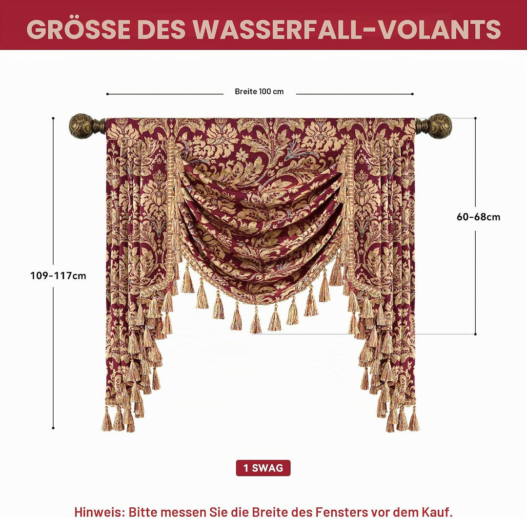 TOPLUXE Swag Volant Vorhang für Schlafzimmer Esszimmer Wohnzimmer Küche, Damast Kurzstore Waterfall