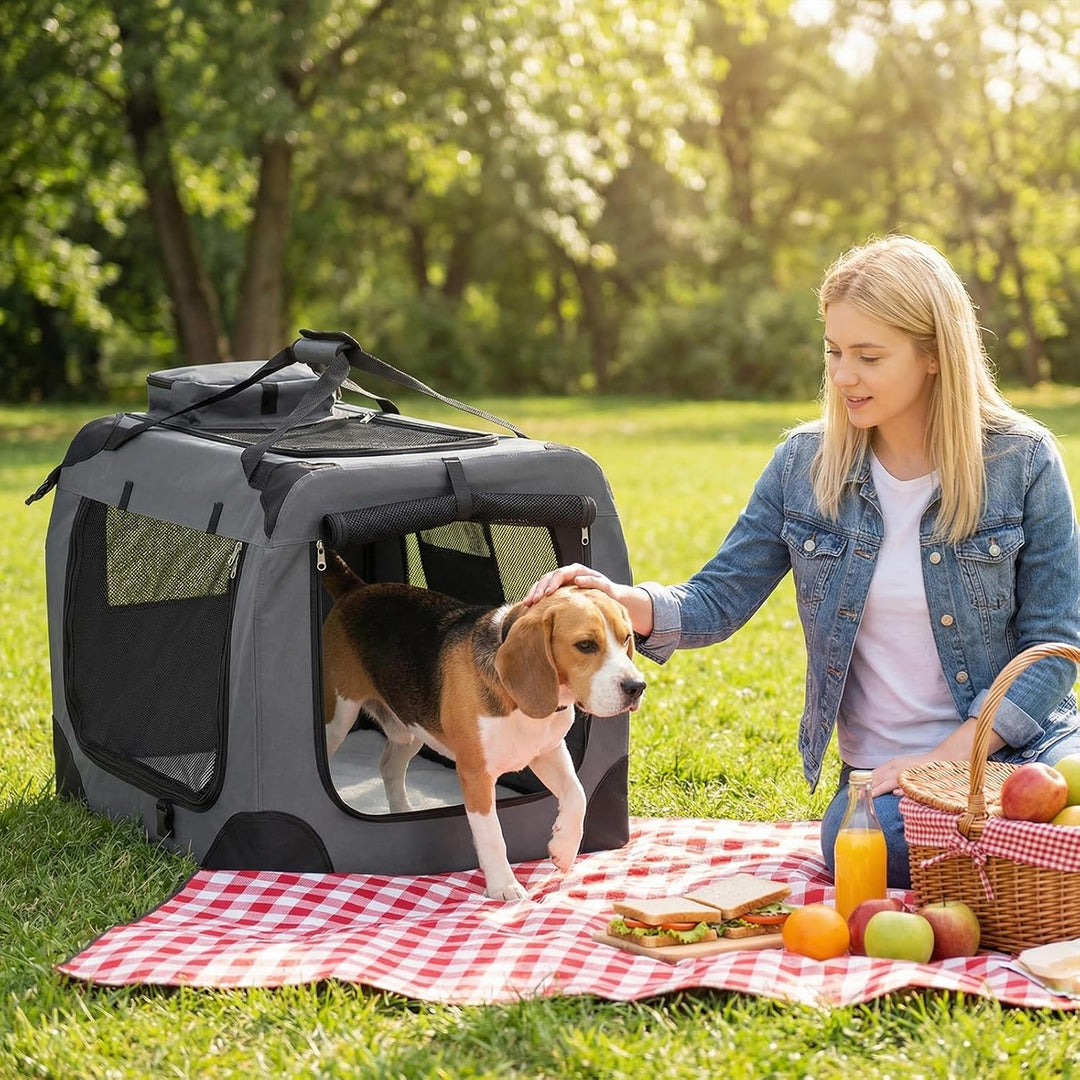 COSTWAY Hundebox Auto, Transportbox Hund faltbar (M-72 x 52,5 x 52,5 cm) | Hundetransportbox mit Gri