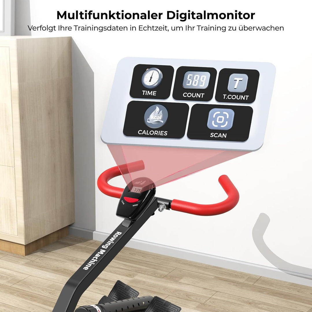 Rudergerät für Zuhause, Micyox Hydraulisches Fitness-Rudergerät mit 12 Widerstandsstufen, Multifunkt