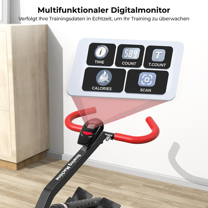 Rudergerät für Zuhause, Micyox Hydraulisches Fitness-Rudergerät mit 12 Widerstandsstufen, Multifunkt