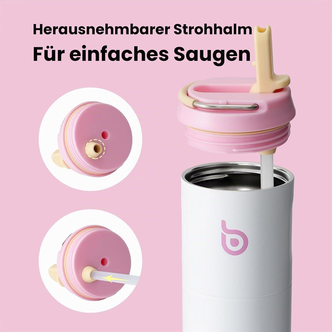 BOTTLE BOTTLE Isolierte Edelstahl Trinkflasche 750 ml mit Strohhalm, Deckel & Griff – Auslaufsicher,