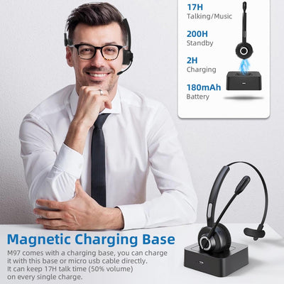 Call Center Headset, Noise Cancelling Comfort 300° Flexibles Noise Cancelling Mikrofon, Bluetooth He