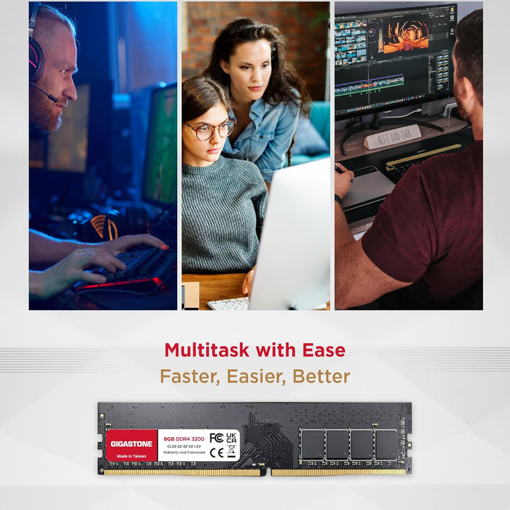 [DDR4 RAM] Gigastone Desktop RAM 32GB (4x8GB) DDR4 Ram 32GB DDR4-3200MHz PC4-25600 CL22 1.2V UDIMM 2