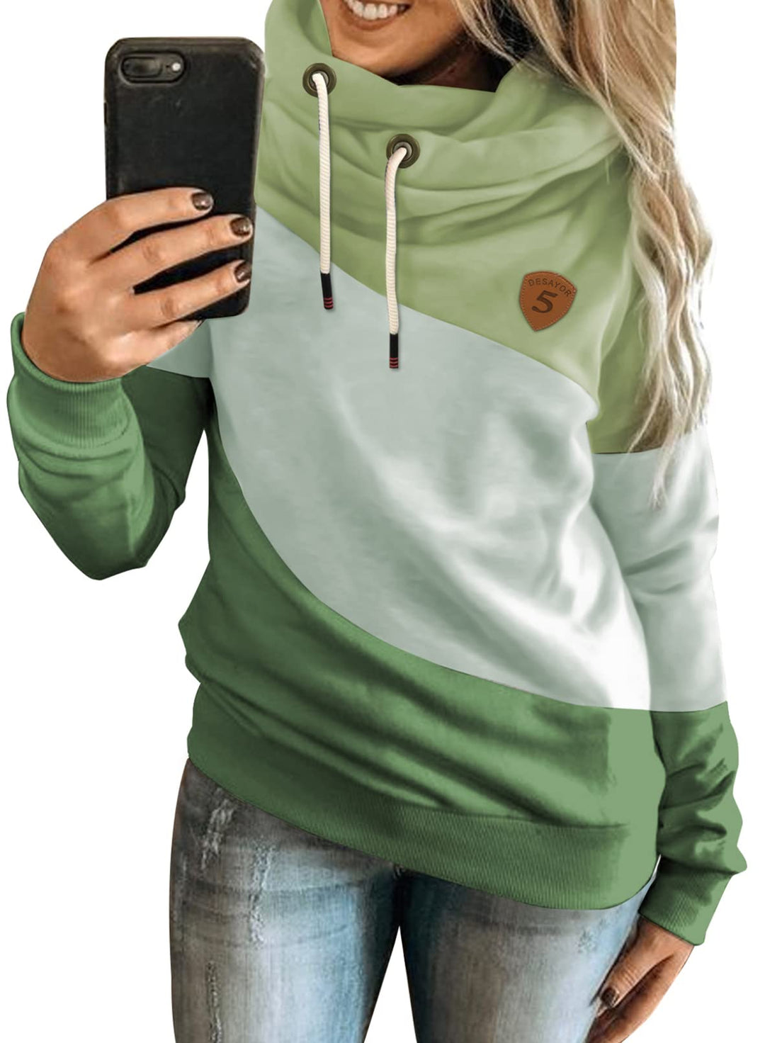Dokotoo Damen Kapuzenpullover Stehkragen Hoodie Pullover Farbblock Sweatshirt Langarmshirt Oberteile