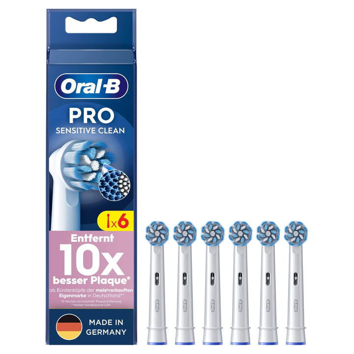 Oral-B Pro Sensitive Clean Aufsteckbürsten für elektrische Zahnbürste, 6 Stück, sanfte Zahnreinigung