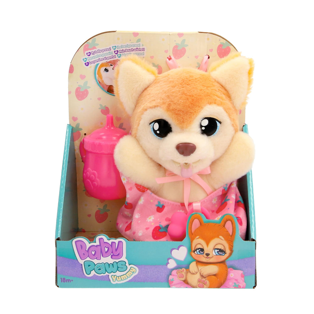 BABY PAWS Yummy Shiba Inu, Interaktiver Plüschwelpe zum Herumtragen, dessen Bauch beim Füttern wächs