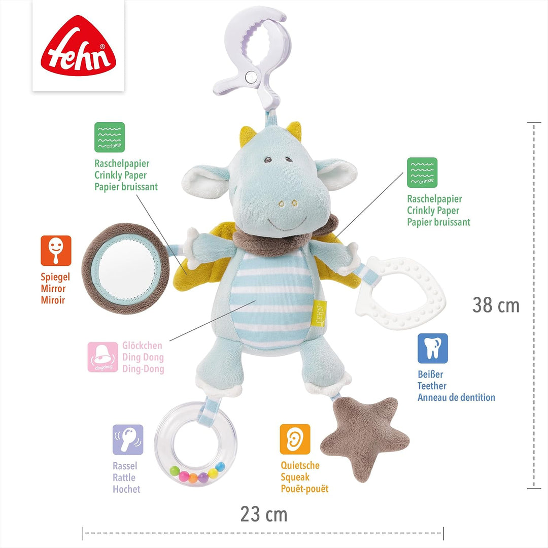 Fehn Activity-Spieltier Drache – Baby Motorikspielzeug für Kinderwagen, Kinderbett und Babyschale zu