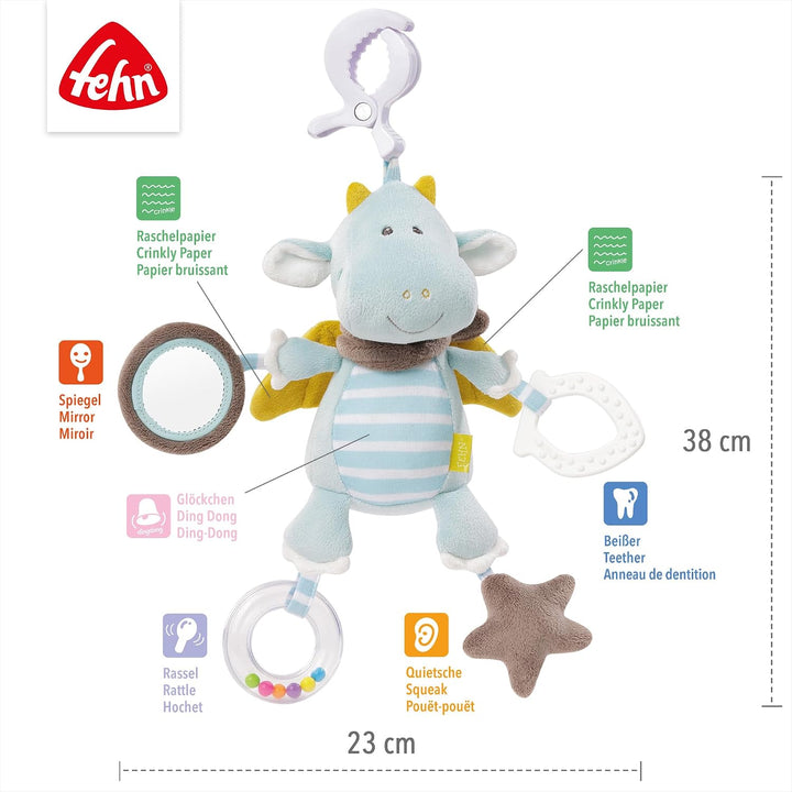 Fehn Activity-Spieltier Drache – Baby Motorikspielzeug für Kinderwagen, Kinderbett und Babyschale zu