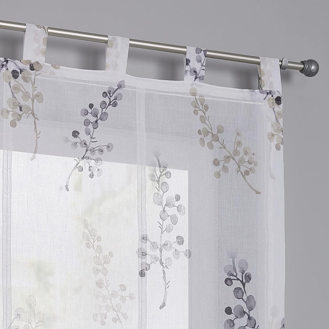 Kutti weisses Raffrollo Danny mit Schlaufen Bedruckt Raffgardine halbtransparent (Taupe, 120 x 140 c