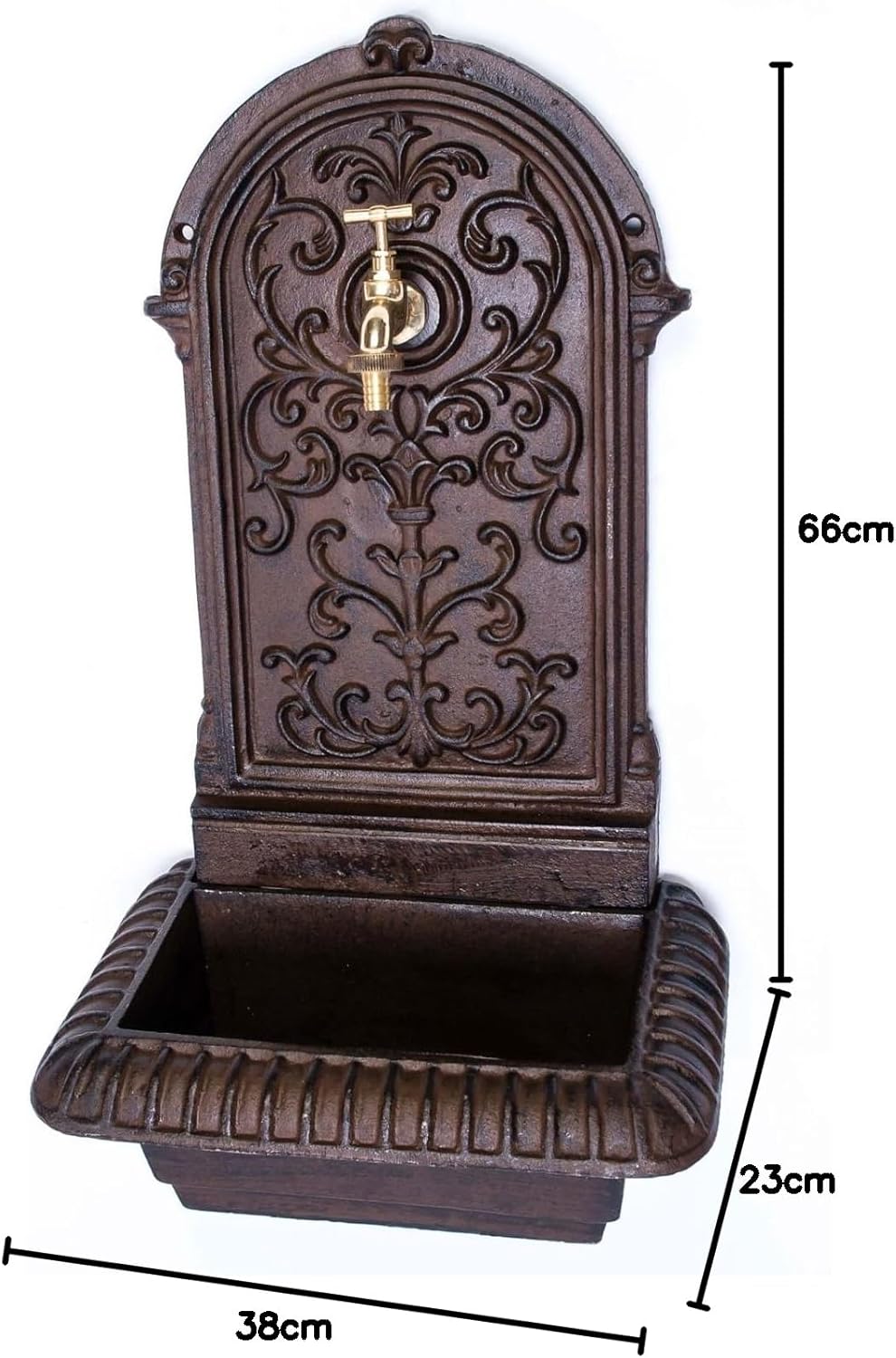 aubaho Brunnen 66cm Waschbecken Eisen Braun Wandbrunnen Garten antik Stil Fountain