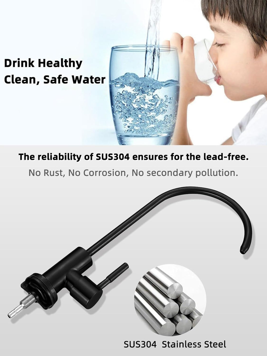 Trinkwasserhahn, mattschwarz, bleifreier Wasserfilter-Wasserhahn, Umkehrosmose-Wasserhahn für Küche,