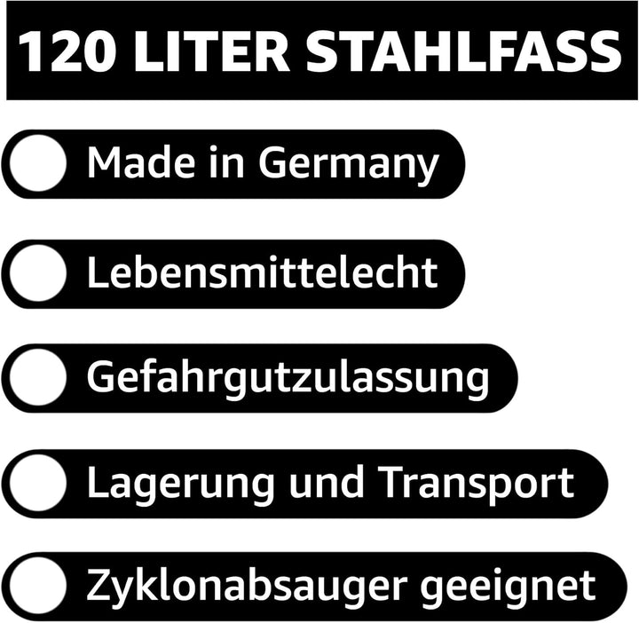 Meier Stahlfass 120 Liter Hobbock Deckelfass | Lebensmittelecht | Metall Blechfass Mülleimer Behälte