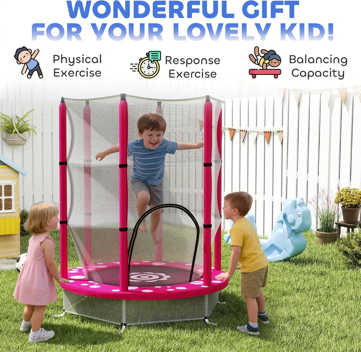 AIYAPLAY 4.6ft Kinder Trampolin mit Sicherheit Gehäuse Netz, Freizeit Kleinkind Trampolin für Indoor