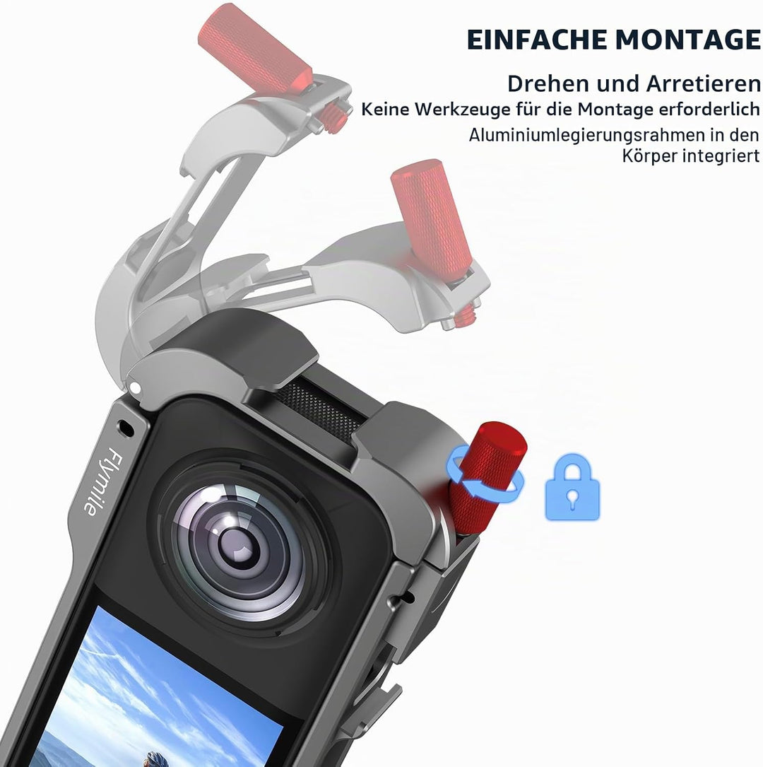 Metall-Schutzgehäuse für Insta360 X5, Schutzrahmen Case Cage Aluminiumrahmen mit Silikon-Objektivsch