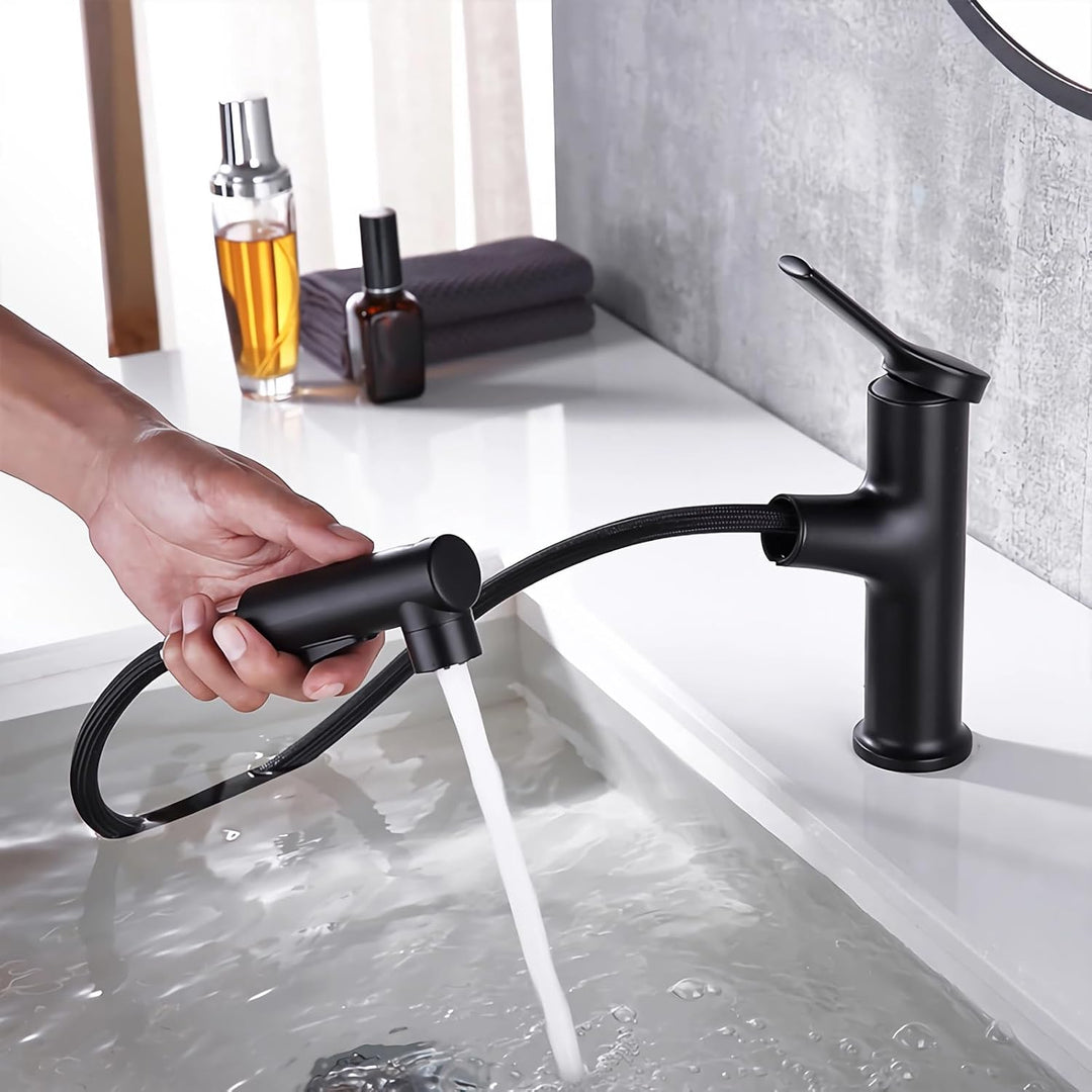 Wasserhahn Bad Ausziehbar, Ausziehbare Waschtischbatterie mit 2 Sprühmodi heiss und kalt Zweifach-Re