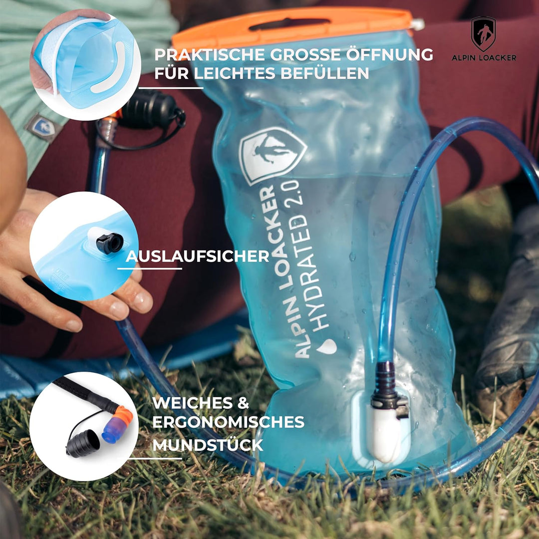 ALPIN LOACKER Outdoor Trinkblase mit Trinkschlauch für Sport und Outdoor I super leichte Wasserblase