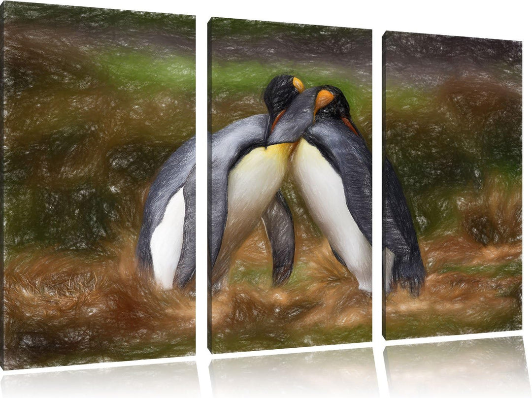 Pinguine in der Antarktis als Leinwandbild/Grösse: 3Teilig (120x80) / Wandbild/Kunstdruck/fertig bes