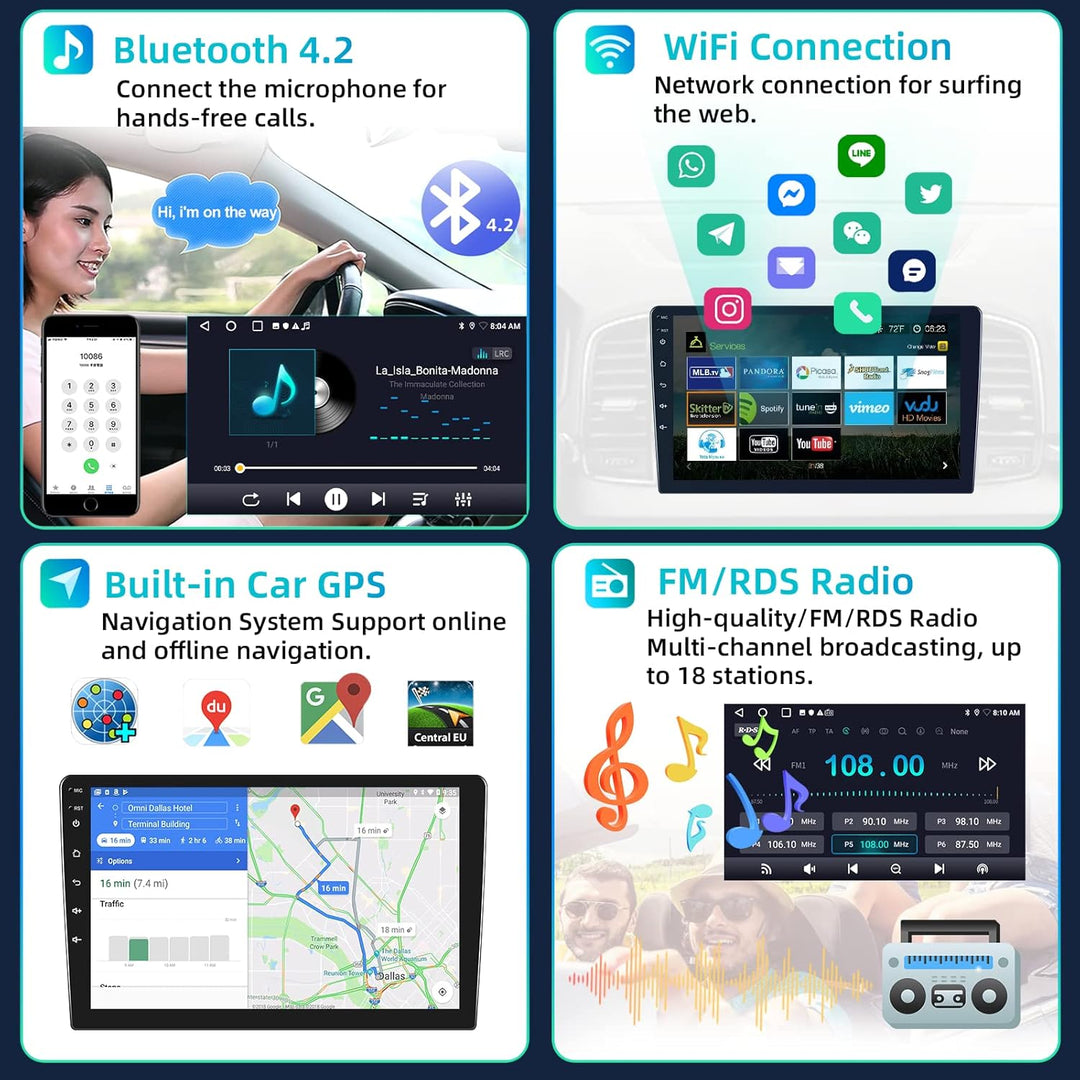 Podofo RDS Autoradio Doppel Din mit Drahtlosem Apple Carplay Android Auto 2G + 32G 10 Zoll Android A