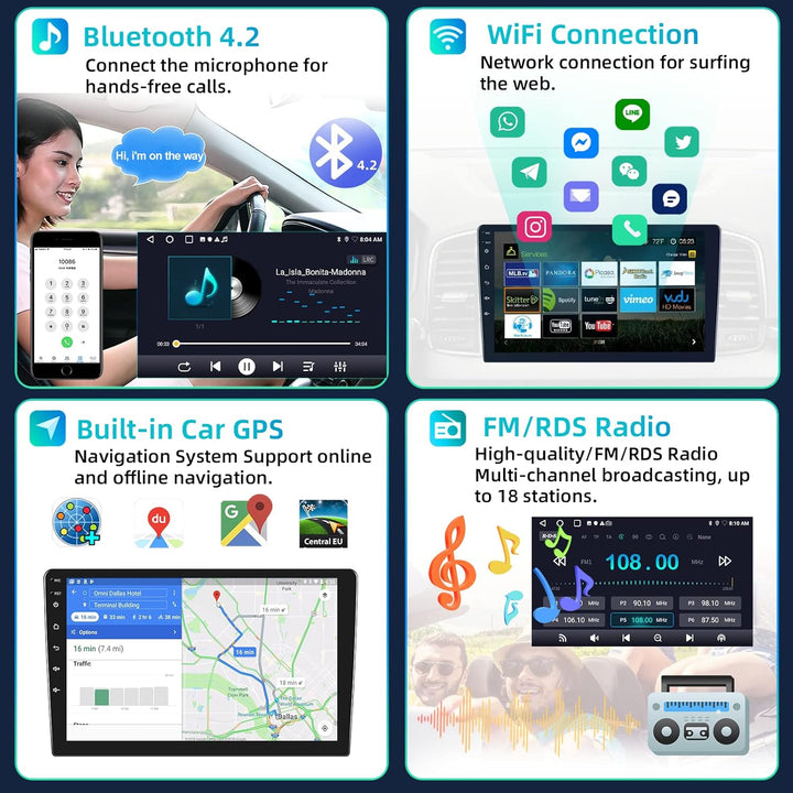 Podofo RDS Autoradio Doppel Din mit Drahtlosem Apple Carplay Android Auto 2G + 32G 10 Zoll Android A