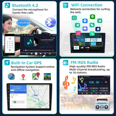 Podofo RDS Autoradio Doppel Din mit Drahtlosem Apple Carplay Android Auto 2G + 32G 10 Zoll Android A