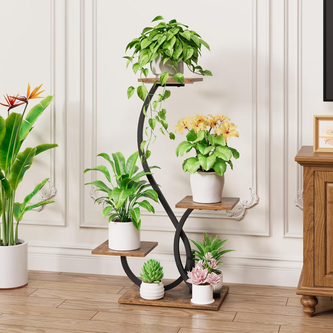 Pflanzenständer mit Wachstumslicht - 4 Ebenen Blumenständer 81cm Metall Holz Pflanzenregal - Innen &