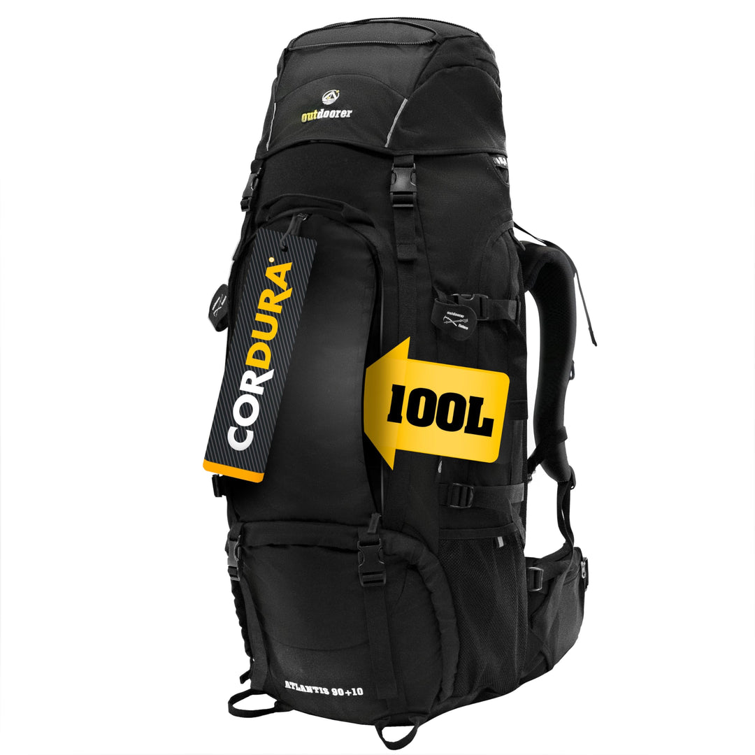 outdoorer Schwarzer Reiserucksack Atlantis - grosser Trekkingrucksack in Schwarz, 100% Cordura, Back