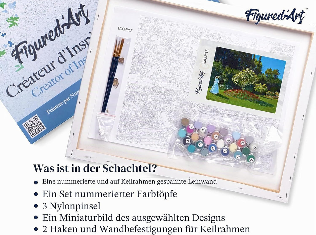 Figured'Art Malen Nach Zahlen Erwachsene Mit Rahmen Frau im Garten - Monet - Paint by Numbers Bastel