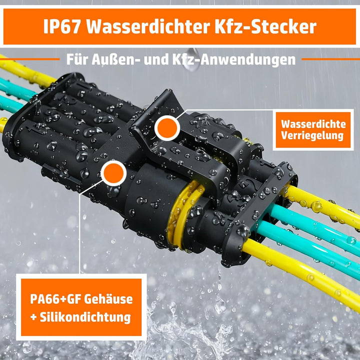 PEBA Wasserdichte KFZ Steckverbinder Set IP67 – 1/2/3/4/5/6 Polig Kabelstecker für 0,34–2,5 mm², Kom