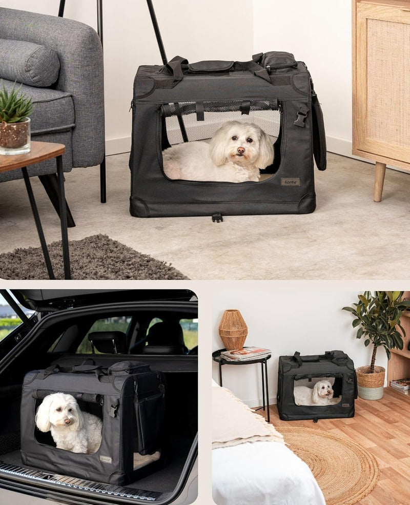 lionto Hundetransportbox Hundetasche Hundebox faltbare Kleintiertasche, (M) 60x42x44 cm schwarz Schw